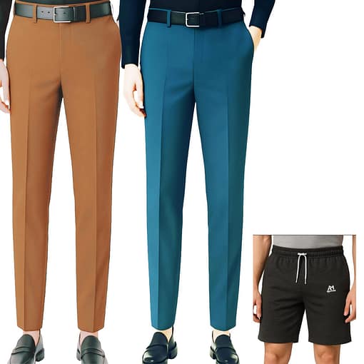Regular Musturd & Tourquise Formal Pant Combo Pack 1- Cotton Necker Free